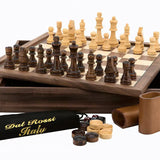 Walnut Chess Backgammon Checkers 14inch 35cm Wooden Box Set - Dal Rossi