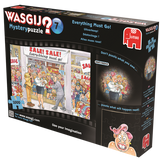 A boxed WASGIJ 7 Mystery puzzle depicting a chaotic sale scene with people and signage, indicating it is a 1000 piece puzzle.